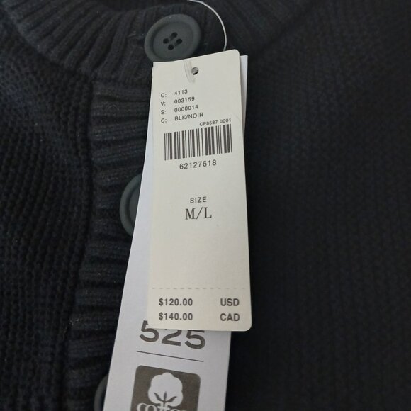 NWT 525 Anthropologie Sweater M/L Black Cropped Shrug Cardigan Button Front - Picture 9 of 12